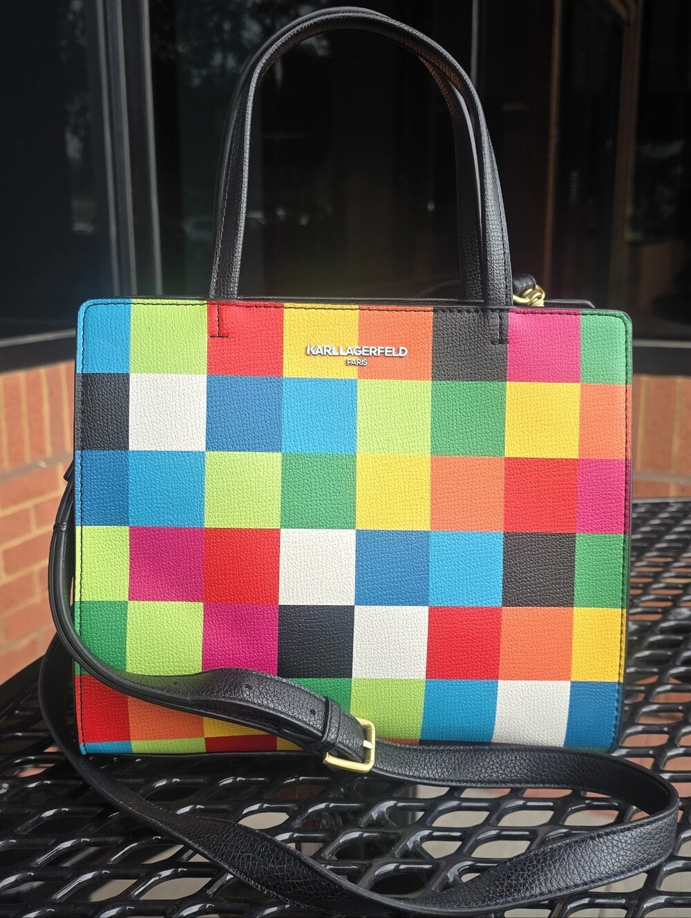 Karl Lagerfeld Maybelle Satchel NWOT Rainbow Checker Print Mini Coin Purse Bag
